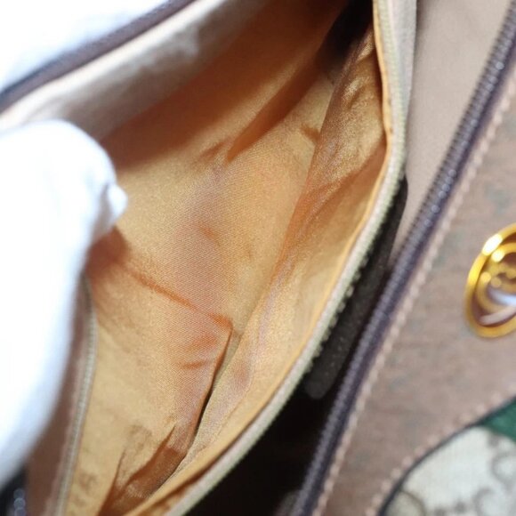 GUCCI GG Supreme Web Sherry Line Boston Bag PVC Red Green beige Auth 120065 - Picture 11 of 16